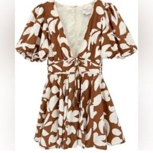 House of Harlow 1960 Brown and White Floral Dress